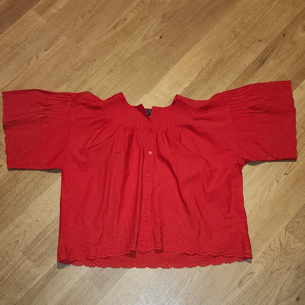 J. Crew Red Eyelet Blouse